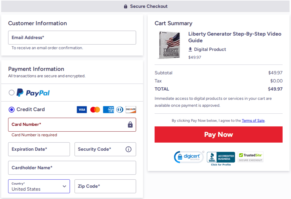 Liberty Generator Checkout